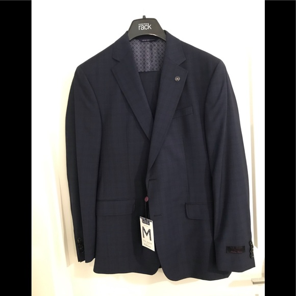Ted Baker Men’s Jay Navy Wool Plaid 40R Suit